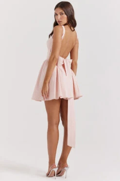 Soft Peach Bow Mini Dress