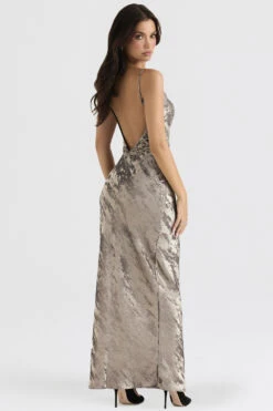 Pewter Satin Maxi Dress -Traumhafte Kleider gabrielle slv 10s