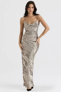 Pewter Satin Maxi Dress -Traumhafte Kleider gabrielle slv 8s