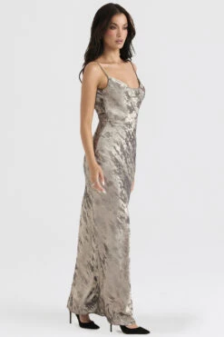 Pewter Satin Maxi Dress -Traumhafte Kleider gabrielle slv 9s