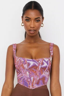 Purple Swirl Print Mesh Corset