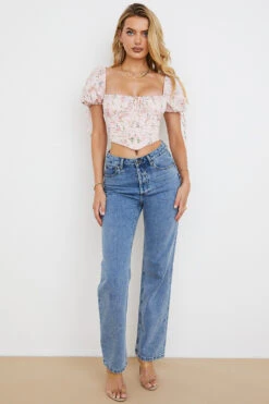 Pink Floral Puff Sleeve Corset Top -Traumhafte Kleider gracie 2