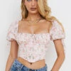 Pink Floral Puff Sleeve Corset Top 1 Pink Floral Puff Sleeve Corset Top -Traumhafte Kleider gracie 3a