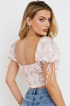 Pink Floral Puff Sleeve Corset Top -Traumhafte Kleider gracie 6a