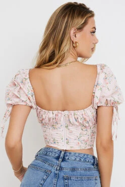 Pink Floral Puff Sleeve Corset Top -Traumhafte Kleider gracie 7a