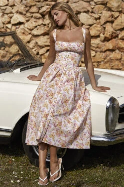 Pink Print Midi Sundress -Traumhafte Kleider hocb30640 hocbjpg