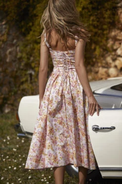 Pink Print Midi Sundress -Traumhafte Kleider hocb30724 hocbjpg