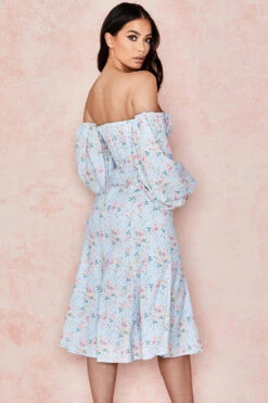 Blue Floral Bardot Midi Sundress -Traumhafte Kleider hope 10