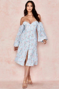 Blue Floral Bardot Midi Sundress -Traumhafte Kleider hope 2