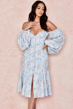 Blue Floral Bardot Midi Sundress -Traumhafte Kleider hope 6