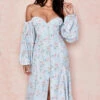 Blue Floral Bardot Midi Sundress -Traumhafte Kleider hope 7