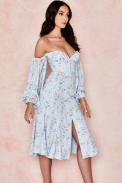 Blue Floral Bardot Midi Sundress -Traumhafte Kleider hope 8