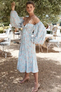 Blue Floral Bardot Midi Sundress -Traumhafte Kleider hope floral 13
