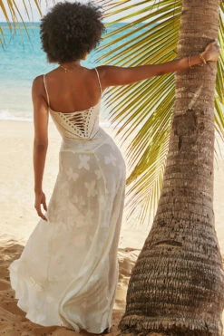 Vintage Cream Floral Lace Back Maxi Dress -Traumhafte Kleider houseofcb 1089