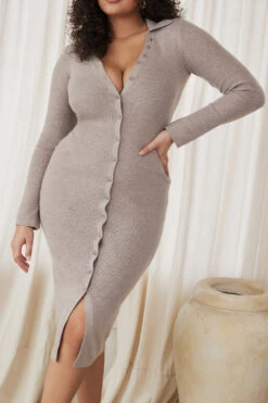 Beige Cashmere Knit Midi Dress -Traumhafte Kleider houseofcb lounge 0351a