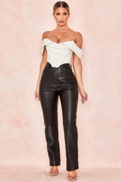 Black Stretch Vegan Leather Trousers