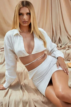 Off White Wrap Around Cropped Shirt -Traumhafte Kleider iris w29