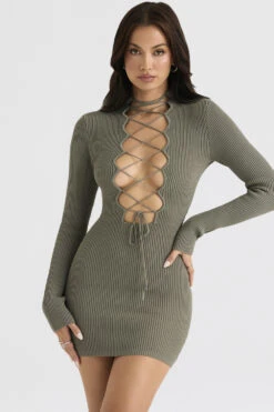 Artichoke Knit Lace Up Dress