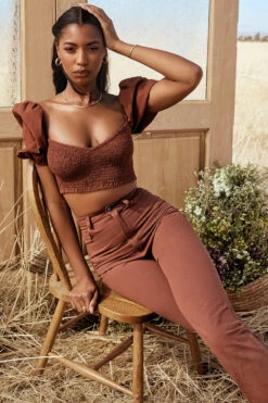 Cocoa Puff Sleeve Cropped Top -Traumhafte Kleider lavanna b14