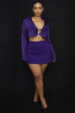 Grape Satin Cropped Tie Front Top -Traumhafte Kleider lavender 8