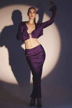 Grape Satin Cropped Tie Front Top -Traumhafte Kleider lavender p14