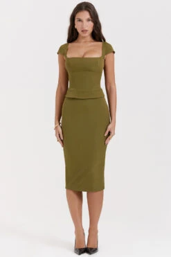 Olive Corset Midi Dress -Traumhafte Kleider layana 1o