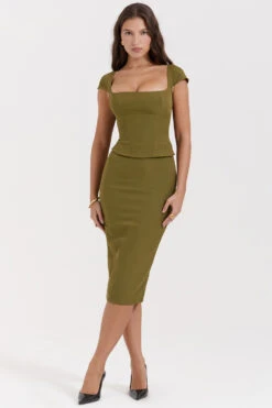 Olive Corset Midi Dress -Traumhafte Kleider layana 2o
