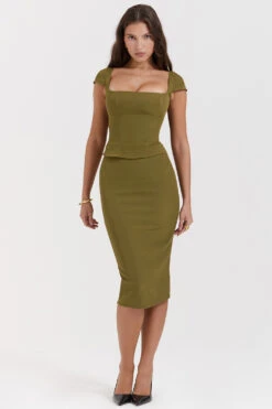 Olive Corset Midi Dress -Traumhafte Kleider layana 3o