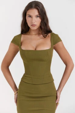 Olive Corset Midi Dress -Traumhafte Kleider layana 5o