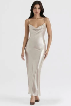 Champagne Shimmer Low Back Maxi Dress -Traumhafte Kleider leia 10z