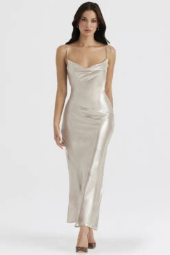 Champagne Shimmer Low Back Maxi Dress -Traumhafte Kleider leia 11z