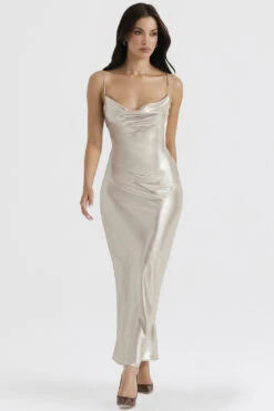 Champagne Shimmer Low Back Maxi Dress -Traumhafte Kleider leia 13z
