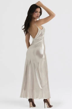 Champagne Shimmer Low Back Maxi Dress -Traumhafte Kleider leia 17z