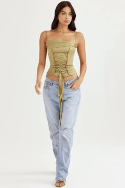 Olive Satin Lace Up Corset -Traumhafte Kleider letitia 2