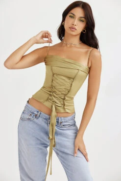 Olive Satin Lace Up Corset -Traumhafte Kleider letitia 3