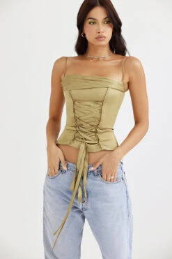 Olive Satin Lace Up Corset -Traumhafte Kleider letitia 5