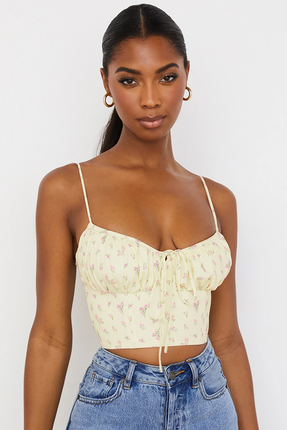 Lemon Ditsy Floral Gathered Bustier Top 5 Lemon Ditsy Floral Gathered Bustier Top – Bild 3