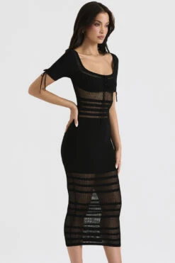 Black Openwork Knit Midi Dress -Traumhafte Kleider lilla 5