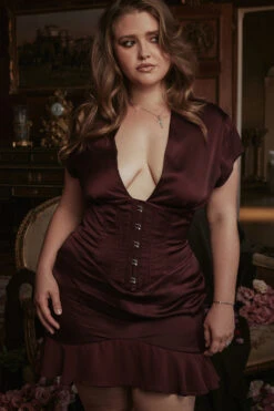 Wine Ruffle Corset Dress -Traumhafte Kleider look 02 0259