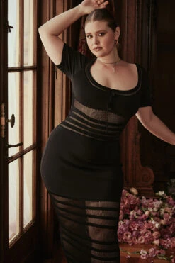 Black Openwork Knit Midi Dress -Traumhafte Kleider look 07 2453