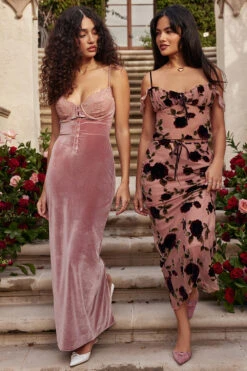 Soft Pink Velvet Midi Dress -Traumhafte Kleider look 09 3981