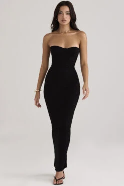 Black Strapless Corset Maxi Dress