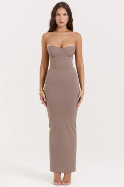 Taupe Strapless Corset Maxi Dress -Traumhafte Kleider lucia 1