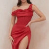 Red Asymmetric Drape Midi Corset Dress -Traumhafte Kleider lulu 5a