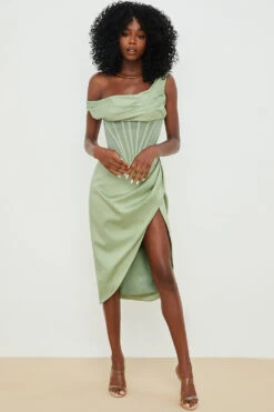 Pistachio Asymmetric Drape Midi Corset Dress -Traumhafte Kleider lulu p11