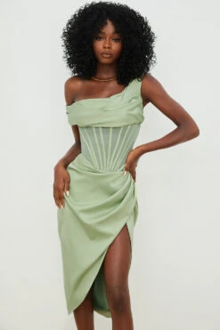 Pistachio Asymmetric Drape Midi Corset Dress -Traumhafte Kleider lulu p12
