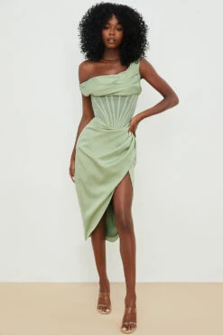 Pistachio Asymmetric Drape Midi Corset Dress -Traumhafte Kleider lulu p8