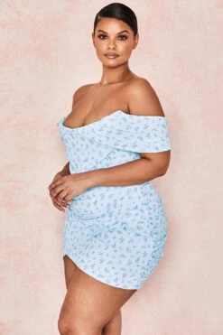 Blue Floral Draped Corset Mini Dress -Traumhafte Kleider luna 14c