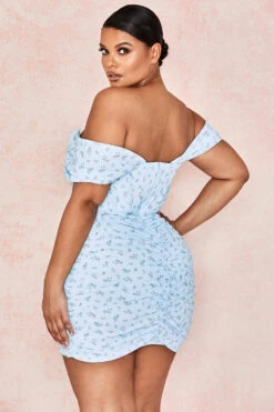 Blue Floral Draped Corset Mini Dress -Traumhafte Kleider luna 15c