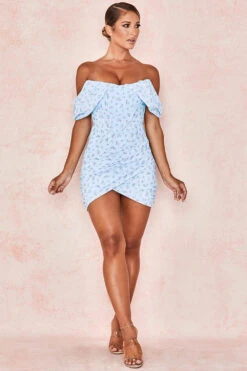 Blue Floral Draped Corset Mini Dress -Traumhafte Kleider luna 2c